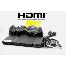 Sony Playstation 2 Slim Console - Black - w/ 2x Controllers + Cords & HDMI